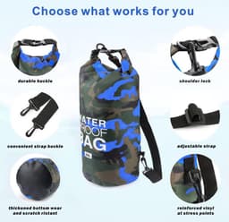 Pakzak, drijvende droogrugzak, strandtas, lichte droogzak voor strand, boottochten, vissen, kajakken, zwemmen, rafting, camping, 5 l, 10 l, 15 l, 20 l, 30 l — thumbnail 2