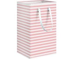 Wasmand, grote wasverzamelaar, katoen-linnen, wasmand, wassorteerder, wasbox, kubus, opbergdoos met handgrepen, voor slaapkamer, badkamer, roze/wit, 72 l