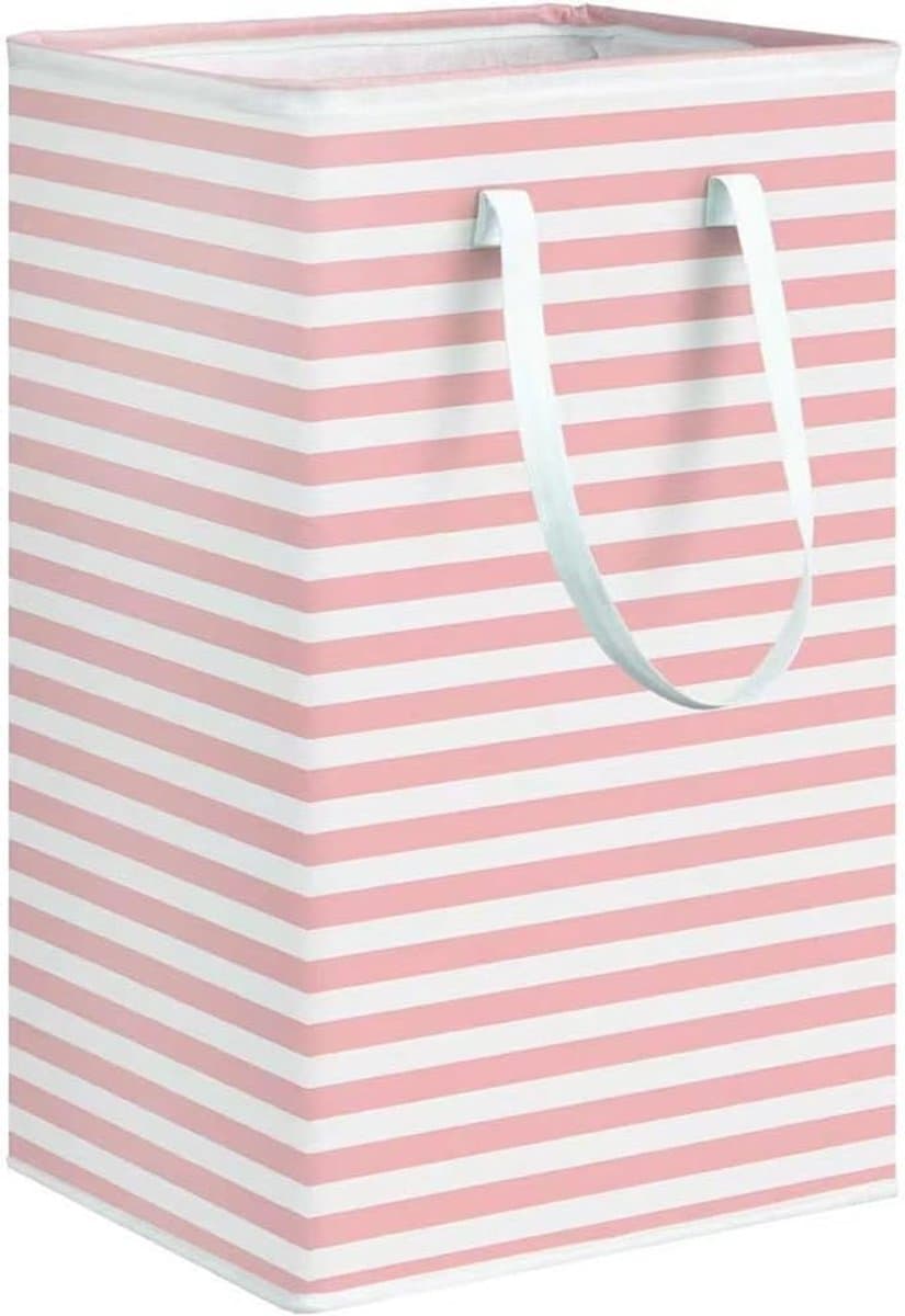 Wasmand, grote wasverzamelaar, katoen-linnen, wasmand, wassorteerder, wasbox, kubus, opbergdoos met handgrepen, voor slaapkamer, badkamer, roze/wit, 72 l — afbeelding 1
