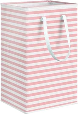 Wasmand, grote wasverzamelaar, katoen-linnen, wasmand, wassorteerder, wasbox, kubus, opbergdoos met handgrepen, voor slaapkamer, badkamer, roze/wit, 72 l — thumbnail 1