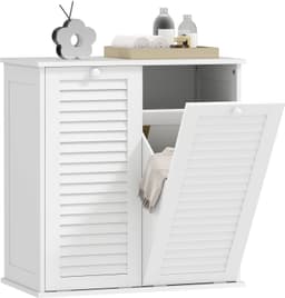 Waskast met 2 Kiepbakken voor Wasgoed - 2 Lamellendeuren - 70 x 38 x 73 cm - Wit — thumbnail 2