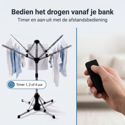 Cheqo® Elektrische Droogmolen - Ronddraaiende Droogmolen voor Binnen - Draaiend Wasrek - Roterend Wasrek - Elektrisch Droogrek - Inklapbaar Droogrek - Energiezuinige Wasdroger - Wasdroogrek met Afstandsbediening — thumbnail 4