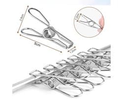 Wasknijpers van roestvrij staal, Geschikt voor handdoeken, kleding, sokken, enz. - zilver, verpakking van 20 stuks