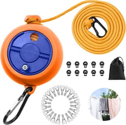 Waslijn uittrekbaar, 10 m draagbare campingwaslijn, outdoor reizen waslijn reiswaslijn met 10 vaste gespen en 20 klemmen voor camping, badkamer, bijkeuken, tuin, hotel — thumbnail 1