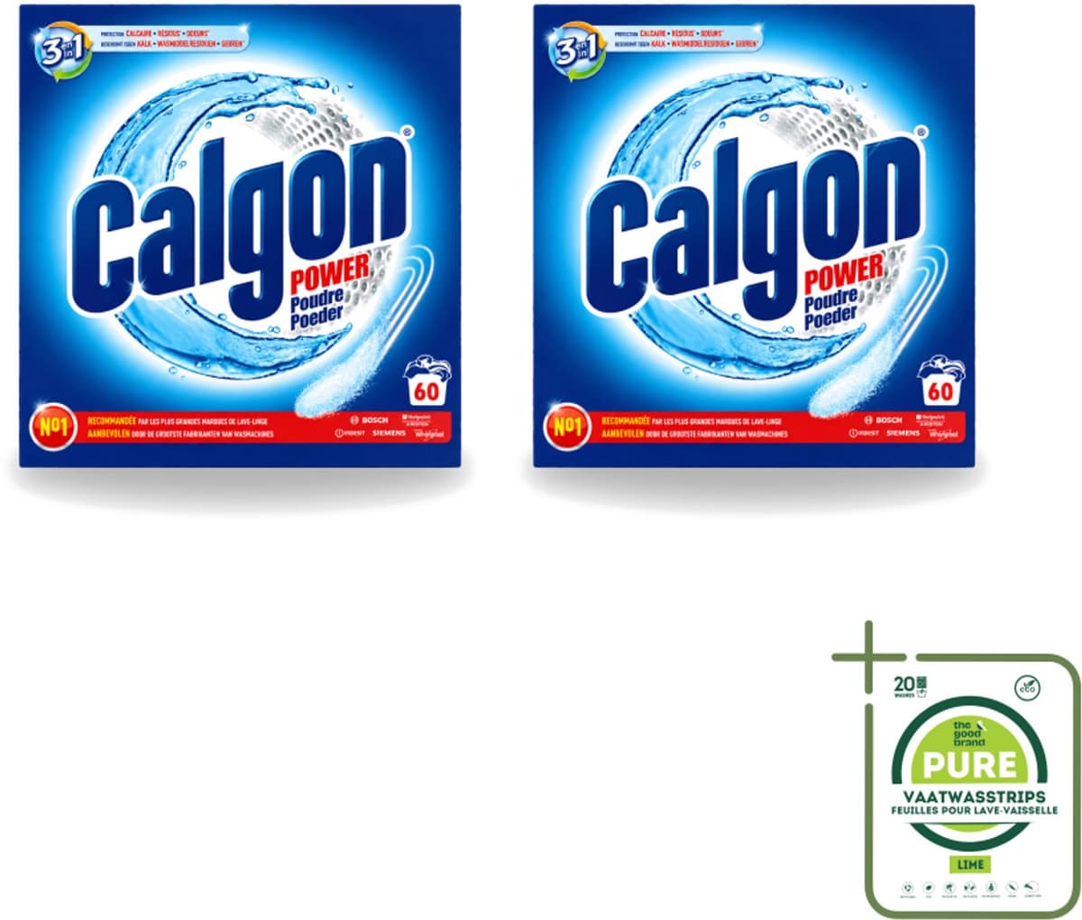 2 x Calgon – Wasmachinereiniger Poeder – 3-in-1 Power Anti-Kalk – 60 doseringen - Grootverpakking - Vaatwasstrips - Wasmachine Reiniger - Anti-kalk Poeder - Kalkpreventie - Machine Geur Verwijderen - 3-in-1 Wasmachine Bescherming — afbeelding 1