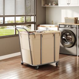 CINK & Co Wasmand op wielen 313 L - 2 uitneembare waszakken - Met plank - Beige - 97,5 x 55 x 91 cm — thumbnail 3