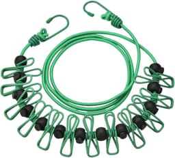 Camping Waslijn - Drooglijnen Reizen - Kleding Drogen - Winddichte Clips - 1.7 meter - Groen — thumbnail 1