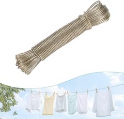 Waslijn Camping- Waslijn- Drooglijnen- Stalen draadkabel - Waslijn voor het drogen van kleding en beddengoed - Waslijn met stalen kern - Reiswaslijn - Draagbare waslijn — thumbnail 1