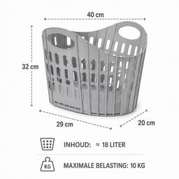 Opvouwbare Wasmand Grijs - 18 Liter - Inklapbare Kunststof Wasmand met Handgrepen - Ventilerend en Ruimtebesparend - Ophangbare Wasgoedmand — thumbnail 2
