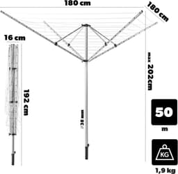 Droogmolen - Wasdroger Kledingrek - Buiten Kleding Drogen - Roestvrij Aluminium - 50 meter - Zilver — thumbnail 4