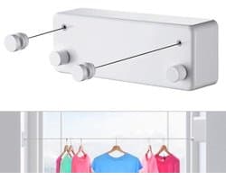 Intrekbare Waslijn - Drooglijn Dubbel - Kleding Drogen - Zware Roestvrij Staal Lijn - 2 x 42 m - Wit