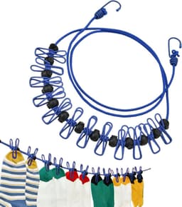Waslijn met Klemmen - Reis Waslijn Droogrek - Kleding Drogen - Winddicht Antislip Ontwerp - 1.7 Meter - Blauw — thumbnail 1