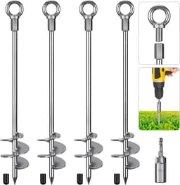 Grondanker - Staal - 76 cm - Spiraalvormig met Vast Oogje - Set van 4 - Voor Camping en Tuin — thumbnail 1
