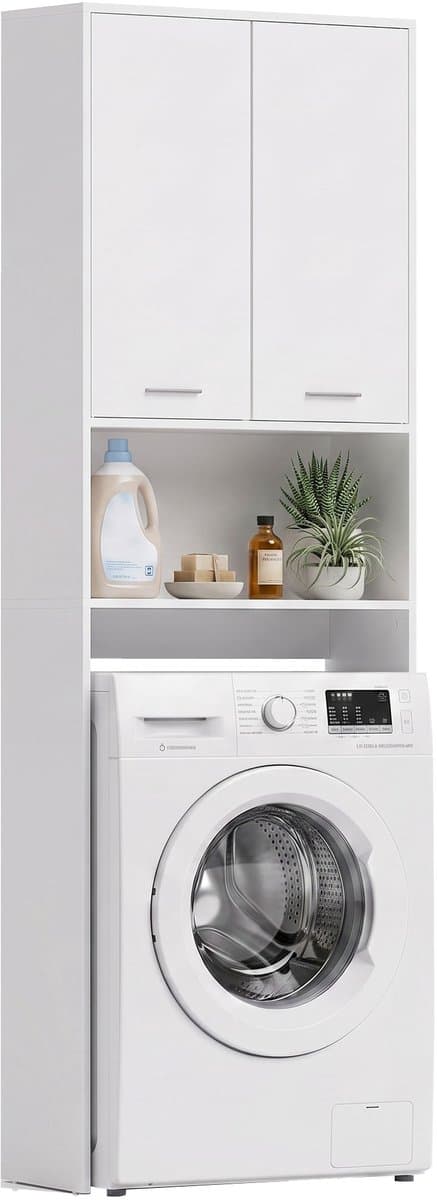HOMCOM Over Washing Machine Cabinet-Spanplatte-Weiß — afbeelding 1