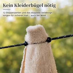 Waslijn uittrekbaar - Zwart - 3 m - Reflecterend Paracord met 12 Winddichte Klemmen - Voor Reizen en Outdoor — thumbnail 5