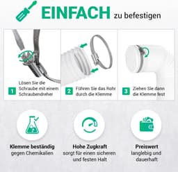Afvoerslang Klem - Slangklem Roestvrijstaal - Bevestigen Afvoerbuizen - Chemisch Bestendig - 100 mm - Zilver — thumbnail 5