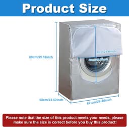 Wasmachine Beschermhoes - Stofdichte Hoes voor Wasmachines en Drogers - Wasmachine overtrek - 62 x 50 x 89 cm - Waterdicht, Zonwerend en Stofdicht - Past op de meeste machines met voorlader - Zilver — thumbnail 2