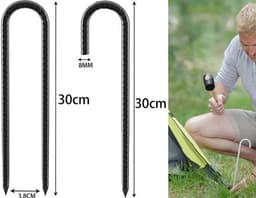 Grondanker U-vormig 30 cm - 8 stuks - Verzinkt Staal - Tentnagels - Grondpennen - Sterk en scherp - Tentharing — thumbnail 5