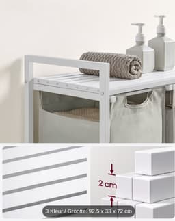 Wasmand 3 Vakken, Wasverzamelaar met Plank, Wasdoos, Oxford Doek Waszak Afneembaar, Metalen Frame, 3 x 38 L, 92.5 x 33 x 72 cm, Vintage Duifgrijs — thumbnail 5