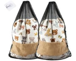 Solidchoice- Wasnet XXL - 2 stuks - 70 x 90 cm - Fijnmazig - Waszak voor Kleding - Waszak voor Beddengoed - Met Trekkoord en Haken