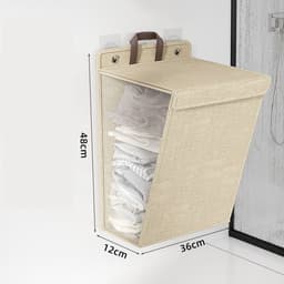 Wasmand (1 stuk) - Opvouwbare wasmand - Wasmand voor vuile was - Hangende wasmand - Opvouwbare wasmand voor huishoudelijk gebruik - Wandgemonteerde badkamerwasmand - Handvat - Ingebouwde waterdichte coating - Beige - 48*36*12 cm — thumbnail 2