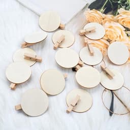 Houten Klemmen 50 Stuks - 4,8 cm - Natuurlijk - Ronde Schijf - Knutselklemmen - Decoratieve Klemmen - Mini Klemmen voor Ansichtkaarten — thumbnail 2