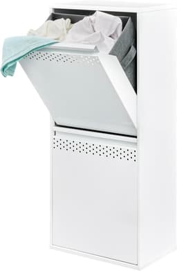 Wasmand Met 2 Vakken - Kleding Sortéér - Kleding Sorteren - Smalle Meubeluitstraling - 90 cm Hoog - Wit — thumbnail 1