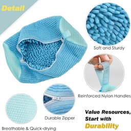 2 stuks - Schoenwaszak - Sneaker waszak - Wasmachine schoenreinigingszak - Herbruikbaar - Anti-vervorming - 360° Diepe Reiniging met Microvezel - 39 cm x 20 cm - Blauw - Geschikt voor de wasmachine — thumbnail 2