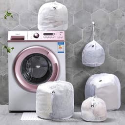 Waszakken, 5 stuks, waszak, wasmachine met koordstopper, herbruikbare grote nettas voor wasgoed, bescherming, waszak voor babykleding, ondergoed, sokken, kasjmier — thumbnail 2