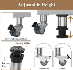 Onderstel voor wasmachine met 4 wielen + 4 poten, berenbelasting 300 kg | Voetstuk voor wasmachine, droger, koelkast, verstelbare breedte 48-65 cm, hoogte 14-17 cm, antislip, schokabsorberend — thumbnail 3