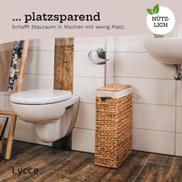 Wasmand met deksel - Mand voor wasgoed - Ruimte besparen - Gevlochten waterhyacint - 27 liter - Natuurlijk — thumbnail 3