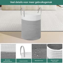 Lemonmax Ronde wasmand opbergmand - Gevlochten speelgoedmand met handvatten 58 L - Voor kinderkamer slaapkamer woonkamer - 38x50 cm - Wit Grijs — thumbnail 5