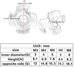 SnelShoppen - T-nut 4-tanden voor houtbewerking, gegalvaniseerd koolstofstaal, M4×50, schroefsets, roestbestendig, meubelaccessoires, eenvoudig te ins — thumbnail 5