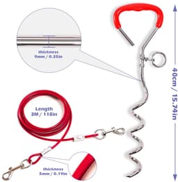 40 cm spiraalanker met 5 mm x 3 m stalen kabel grondanker om in te schroeven, 80 kg trekkracht, voor puppy's, huisdieren en middelgrote honden, camping, hond, accessoires voor tuin, weide, reizen — thumbnail 1