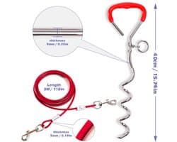 40 cm spiraalanker met 5 mm x 3 m stalen kabel grondanker om in te schroeven, 80 kg trekkracht, voor puppy's, huisdieren en middelgrote honden, camping, hond, accessoires voor tuin, weide, reizen