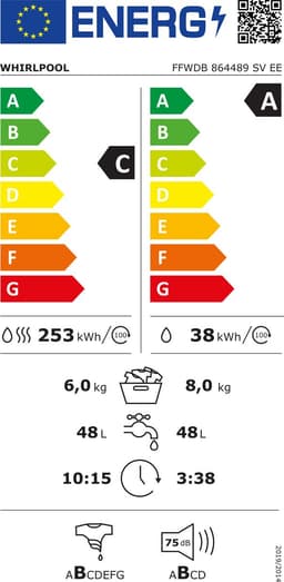 Whirlpool FFWDB 864489 SV EE Was-droogcombinatie Vrijstaand Voorlader Wit — thumbnail 2