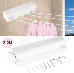 Intrekbaar droogrek, 4-draads uittrekbare waslijn droogtouw met uitschuifbare indoor wandmontage, gebruikt voor waslijn droogrek terrassen balkons (3,2 m) — thumbnail 4