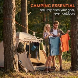 16-delige reiswaslijn set met 10 m uittrekbare waslijn, 5 opvouwbare kleerhangers en 10 roestvrijstalen klemmen, winddicht en ruimtebesparend, ideaal voor camping, hotel, balkon en camper — thumbnail 5