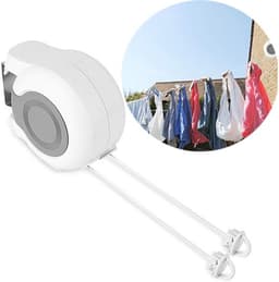 Wasdraad - Uitschuifbare Waslijn - Drooglijn voor buiten - Plastic waslijn - Waslijn Camping - Roldrooglijn - Twee weerbestendige lijnen voor - Wit — thumbnail 1