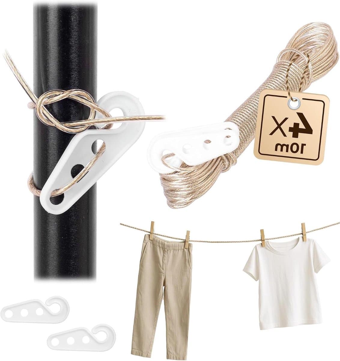 Waslijn Set - Droogkoord - Kleding Drogen - Stalen Kern - 4x 10 Meter - Transparant — afbeelding 1