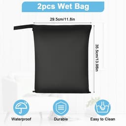 2 Stuks Natte Droge Zakken, Natte Dry Bag Waterdichte Reistas, Stoffen Luier Natte Zak met Handvat & Rits, Wasbare Reistas Organizer Yogatas voor Natte Zwemkleding, Sportschool, Strand (Zwart) — thumbnail 4