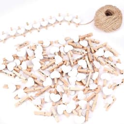 100 Houten Hartvormige Fotoklemmetjes met 30m Touw voor Kaarten, Decoratie en Knutselen — thumbnail 1