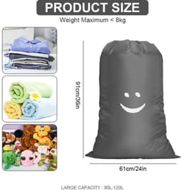 Dailygoods - Waszak voor reizen - Waterdicht - Grote capaciteit - Grijs - Vuile was wasverzamelaar - Perfect voor studentenhuizen en camping — thumbnail 2