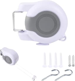 Intrekbare Waslijn - Draagbare Drooglijn - Buiten Kleding Drogen - Automatisch Terugtreksysteem - 26 Meter - Wit — thumbnail 1