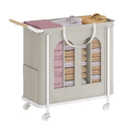 Home & Beyond® Wasmand op Wielen met 3 Vakken en Afneembare Ophangzak - Wassorteerder 185 L - Beige - 90 x 39 x 80 cm — thumbnail 1