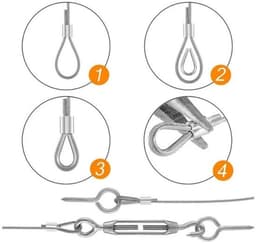 Hangende waslijn roestvrij stalen kabel - hangende roestvrijstalen kabel - 30M wastouw voor buiten - droogrek voor buitenkleding - metalen kabel voor buiten - roestvrijstalen relingkabelset — thumbnail 4