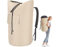 Thijox - Waszak XXL 115 liter - Opvouwbare waszak voor op reis - Kledingtas met 2 gevoerde schouderbanden - Beige - Ideaal voor vakantie, camping en t