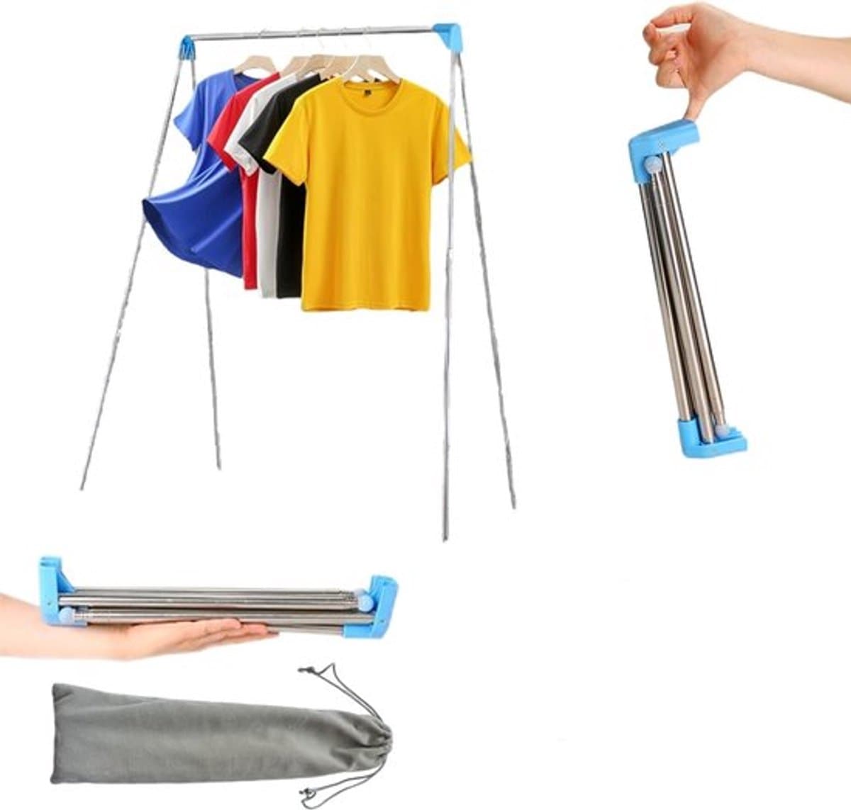 Droogrek - met Stang - Inklapbaar Wasrek - Extra Groot Droogrek - Extra stevig en licht - Geschikt voor reizen - Inklapbaar Droogrek - Mini - 135*90*73cm - Staand Kleding Wasdroogrek - Droogtoren - kleding droogrek - Badkamer/Balkon/Binnen/Buiten — afbeelding 1