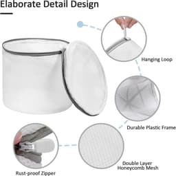 Set van 3 - Waszakken - Waszakken van mesh - Waszakken voor de wasmachine - Met ritssluiting - Vormvaste mesh zakken - Ronde wasmachinezakken - Grijs - 15*17 cm — thumbnail 4
