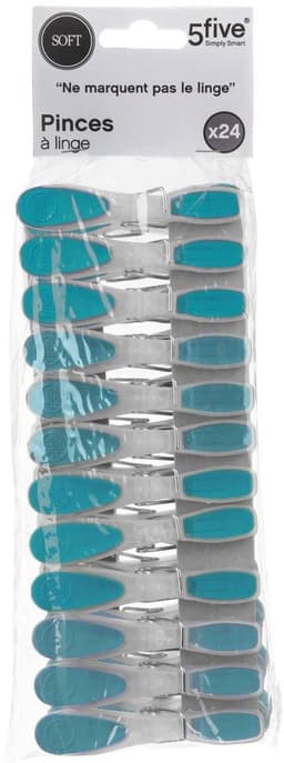 5Five wasknijpers - 24x stuks - grijs en blauw - 8 cm - van kunststof - Was ophangen - Was knijpers — thumbnail 2